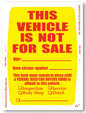 Vehicle Not For Sale Stickers